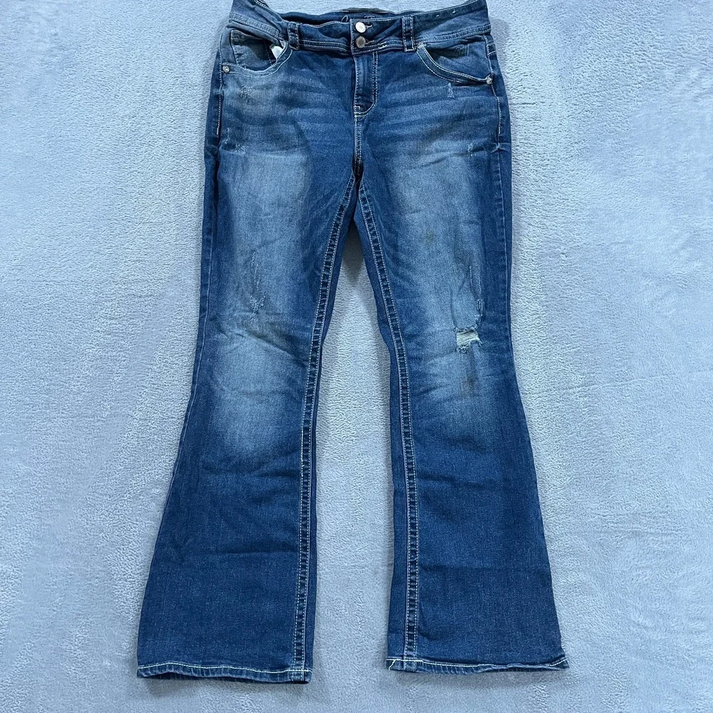 Copper Flash Curvy Bootcut Leg Jeans Women 14 (Fits 34x30) Blue Denim Distressed